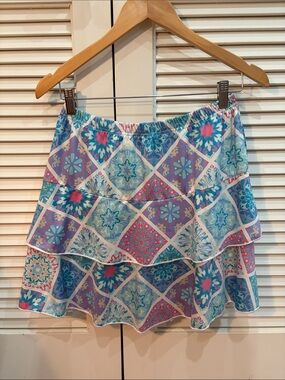 Tango Mango Tiered Skort – Vibrant Geometric Boho Print – Size XS Or Small